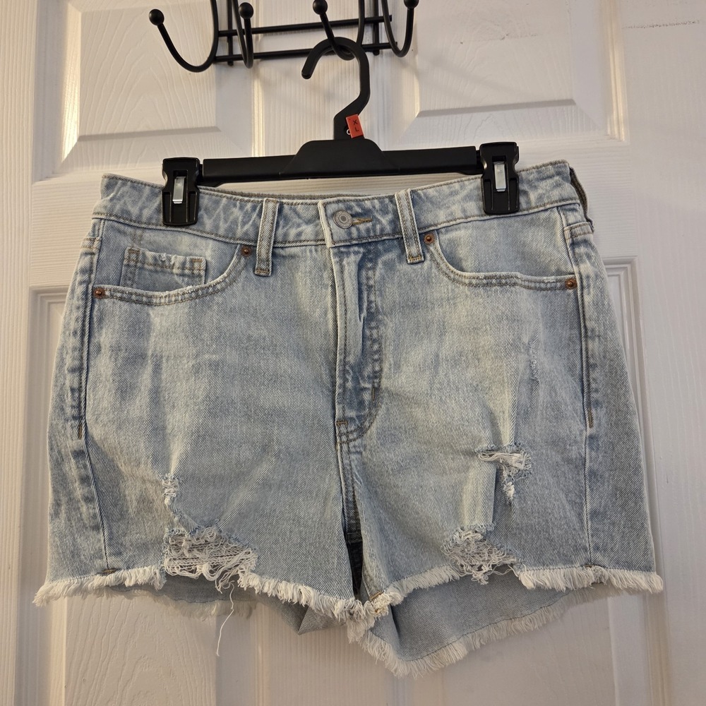 Old Navy sz 10 cut off jean shorts light wash flower embroidery stretch casual